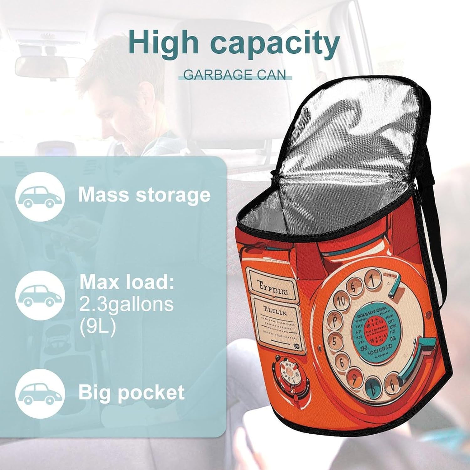 Hanging Car Trash Bag Protable Trash Can England UK Retro London Telephones Waterproof Garbage Bin for Car