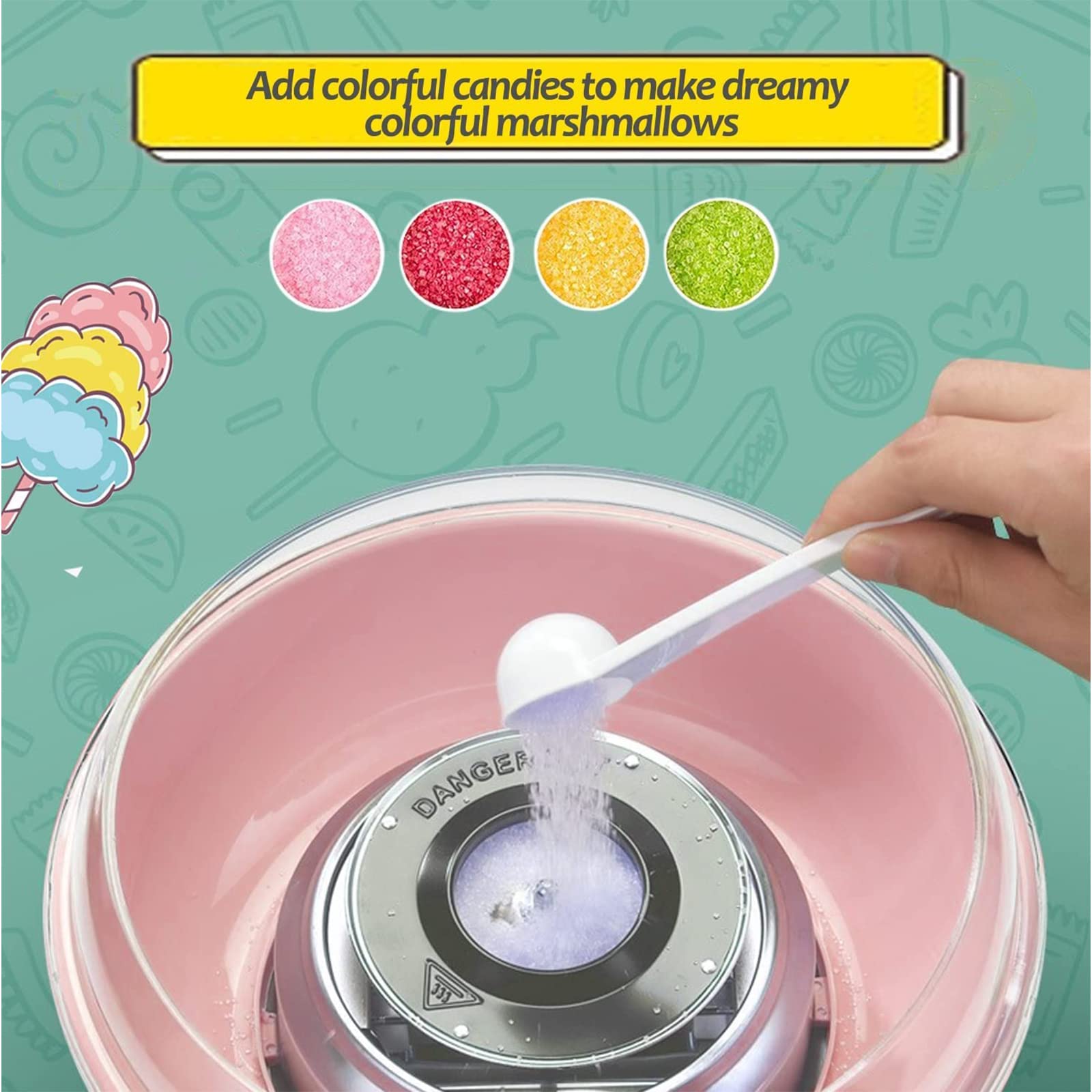 Máquina de algodón de azúcar, Interruptor de un botón, minimáquina eléctrica de algodón de azúcar Completamente automática para Regalo de niños, Fiesta Familiar de cumpleaños, Acci