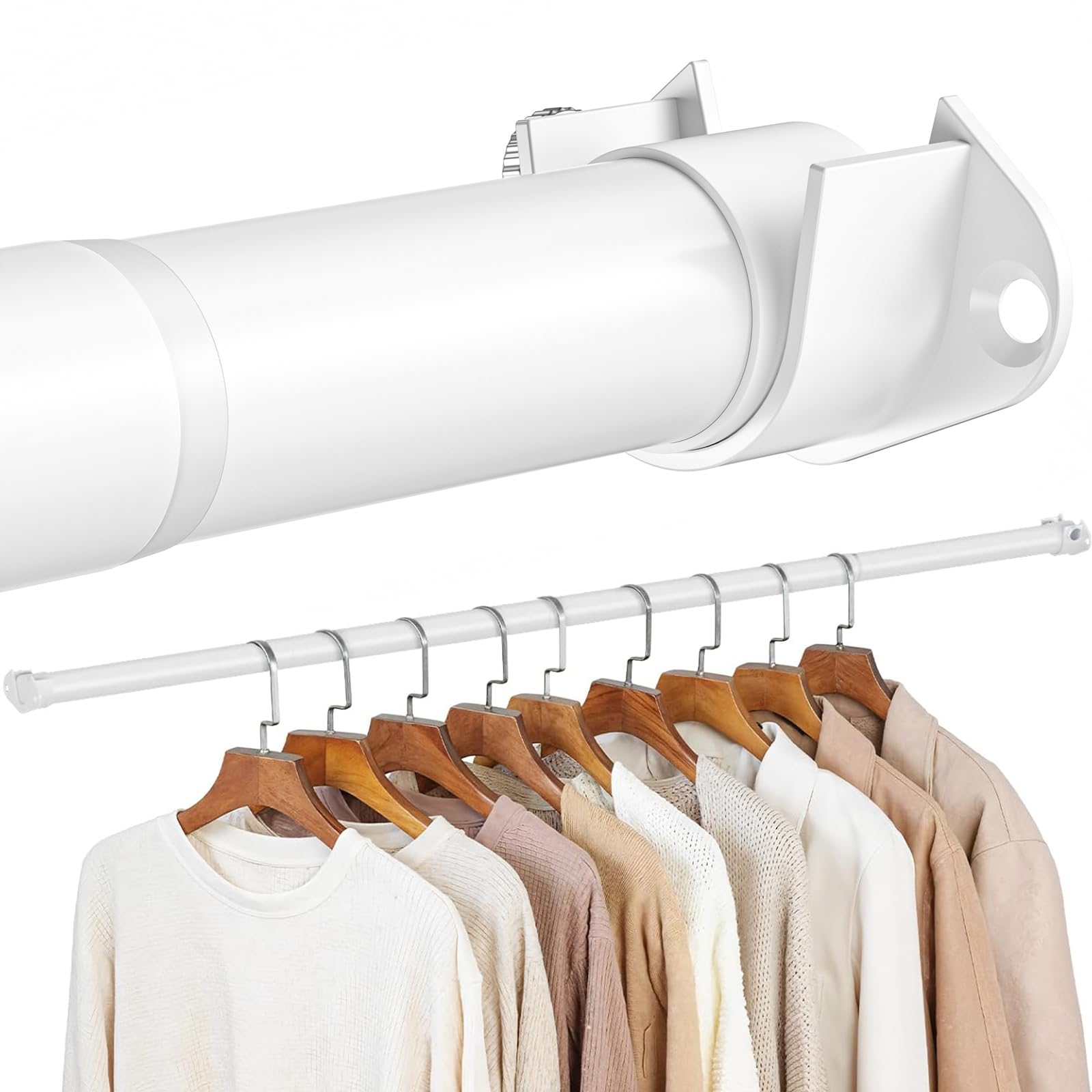 Wardrobe Rail 42-134cm Extendable Clothes Rail White Wardrobe Pole Stainless Steel Adjustable Clothes Rail Heavy Duty Hanging Rails For Clothes,Wardrobe,Doorway,Windows 32mm — image 1