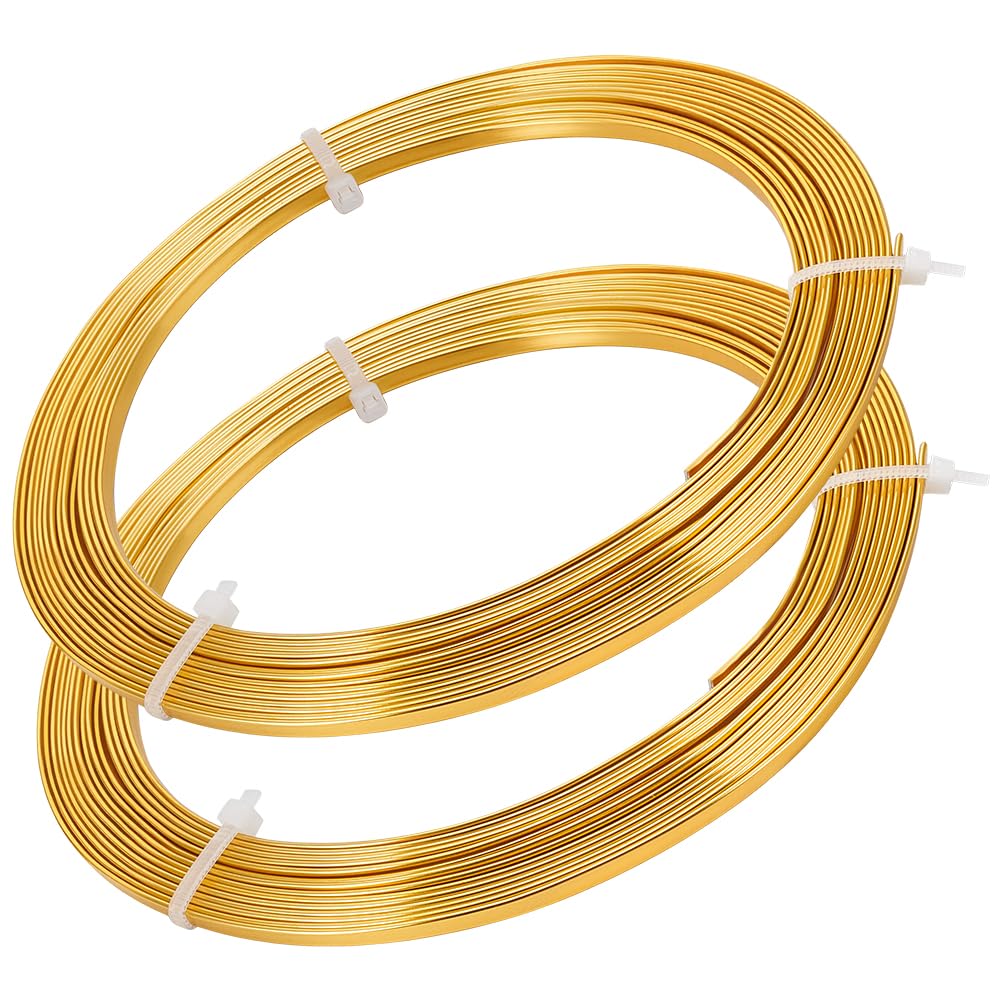 BENECREAT 32 Feet 2 Rolls 3mm Wide Flat Jewelry Craft Wire 18 Gauge Aluminum Wire for Bezel, Sculpting, Armature, Jewelry Making - Gold Color
