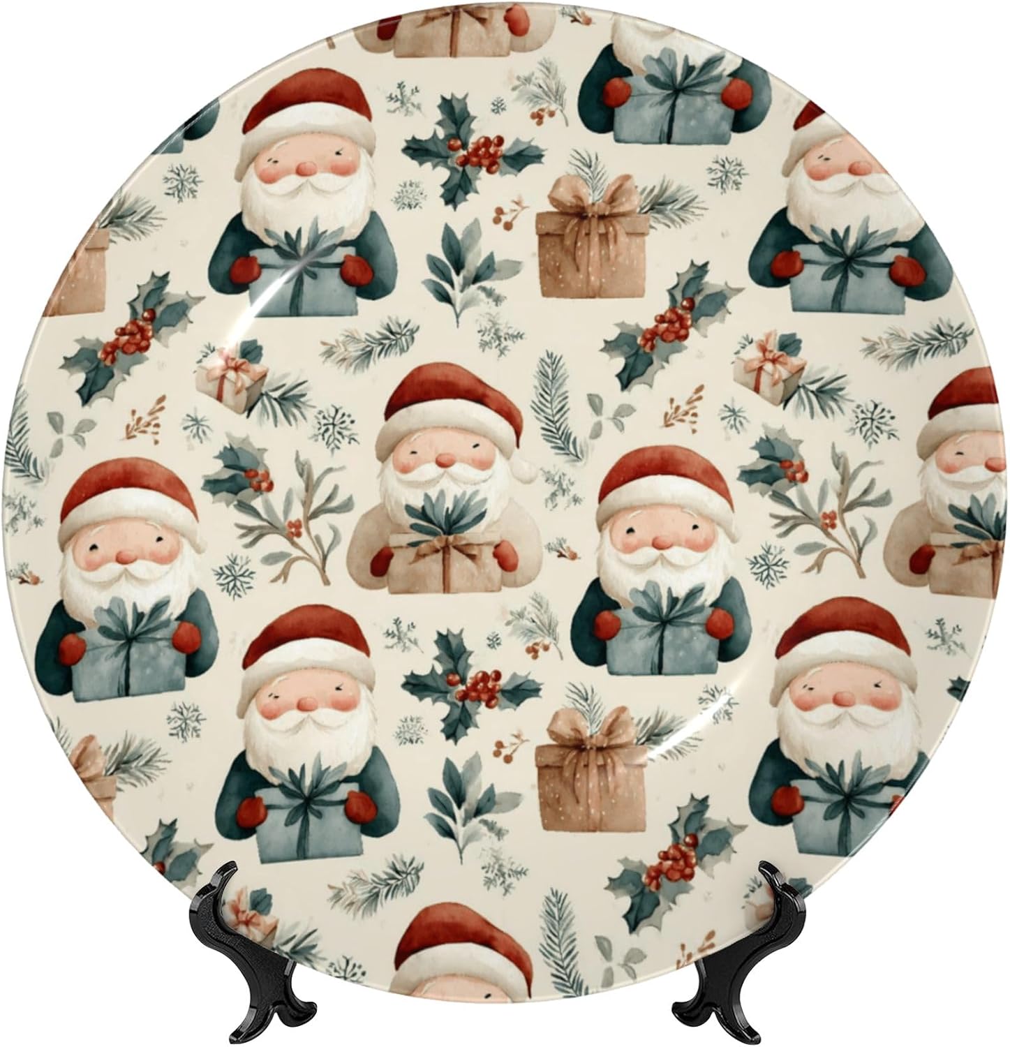 Decorative Plate Ceramic Plate for Wall Hanging 10in Accent Plate for Office Living Room Hallway Table Decor - Merry Christmas Santa Claus 1