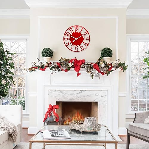 Miniatura 2 de Reloj de pared grande de 16 pulgadas para decoración de sala de estar, silencioso y moderno, funciona con pilas, reloj decorativo de metal rojo para