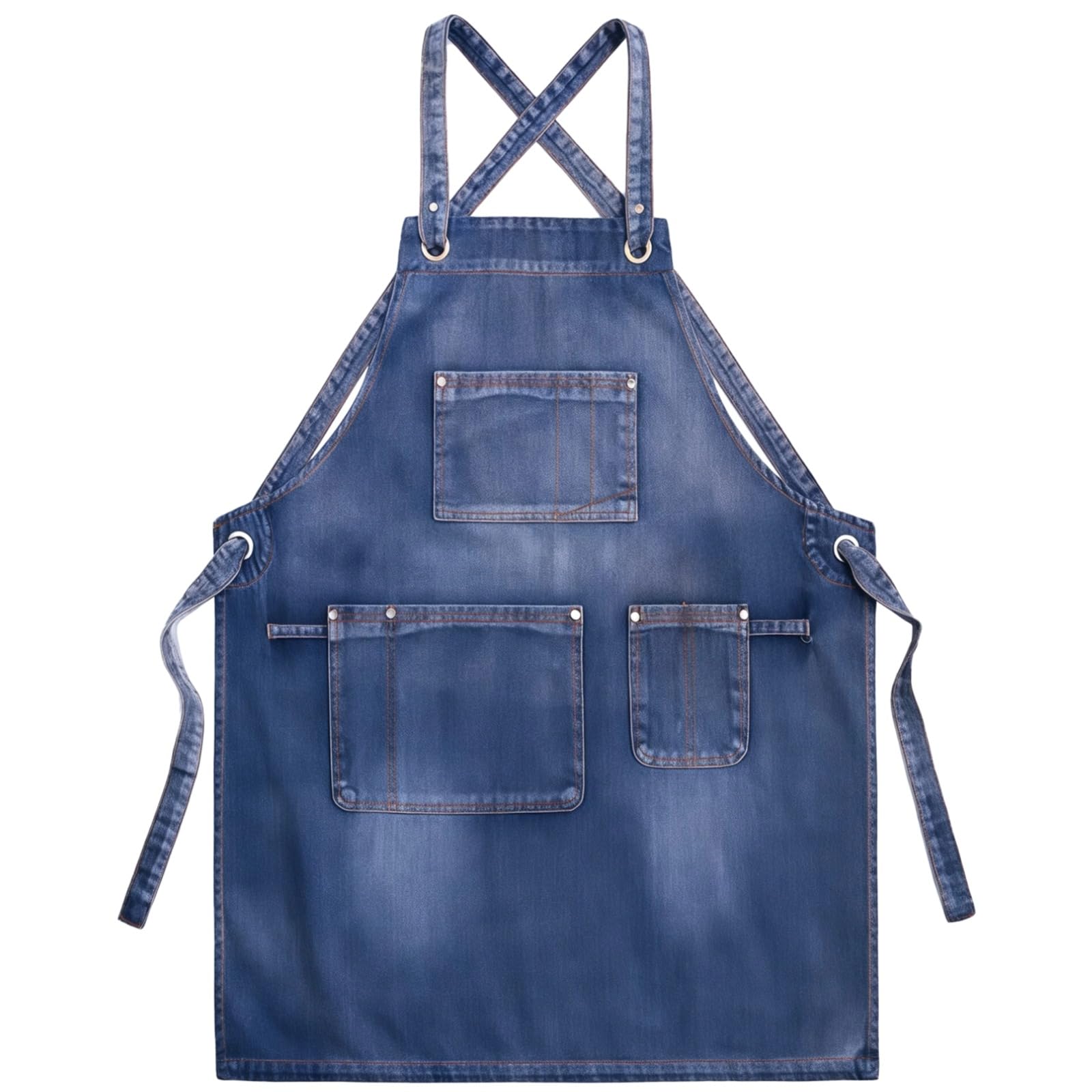 Delantal de peluquería, estilo vaquero con correas cruzadas ajustables, delantales de mezclilla para mujeres y hombres, correa de cintura ajustable, ideal para cocinas, salones y restaurantes