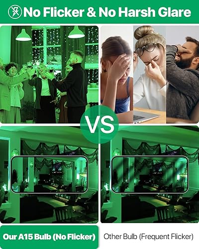 Miniatura 7 de ORALUCE Bombilla verde de porche equivalente a 40 vatios, bombillas LED A15 para decoración e iluminación de fiestas de Halloween, Navidad, bombilla