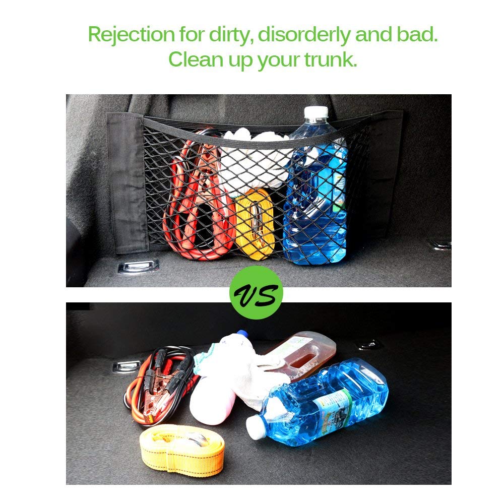 Bolsa de Malla de Red elástica para Maletero de Coche de 50x25 cm con Cinta mágica para el Pasado, Organizador de Bolsillo para Coche, Orden de Remolque