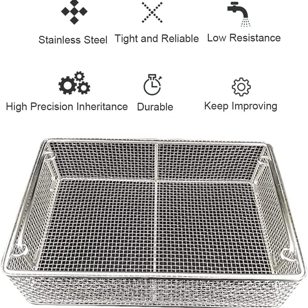 Cesta de desinfección de Equipos médicos de Acero Inoxidable 304, Bandeja de esterilización de Acero Inoxidable para Hospital con Mango retráctil,50 * 25 * 10cm