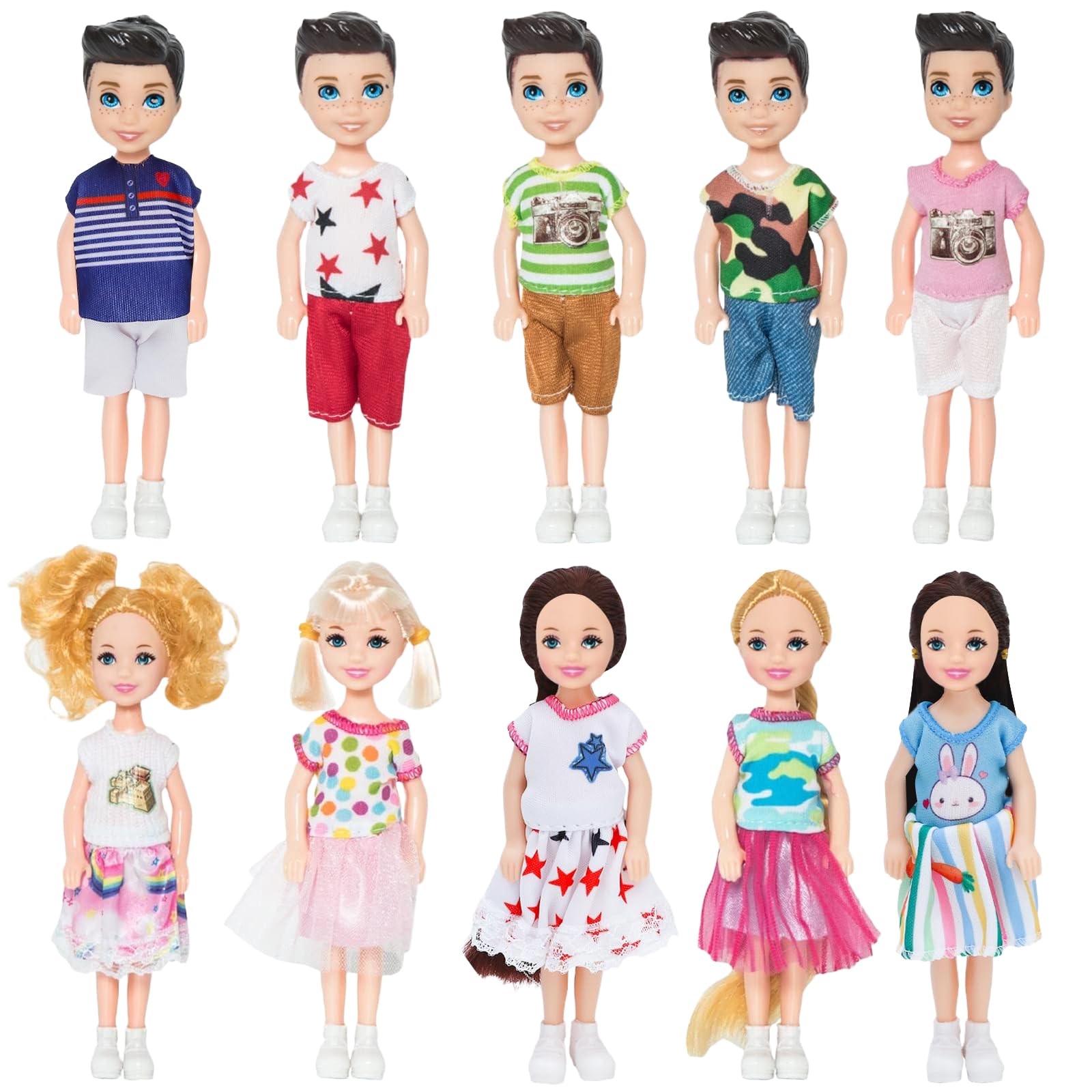ONEST 10 Sets 5 Inch Mini Dolls with Doll Clothes Party Grown Outfits Doll Accessories for Kids