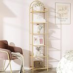 Hzuaneri 5 Tier Bookcase Bookshelf, Tempered Glass Bookshelves | Slim Shelving Unit for Bedroom,Bathroom,Home Office,Steel Frame,Gold BC05001G