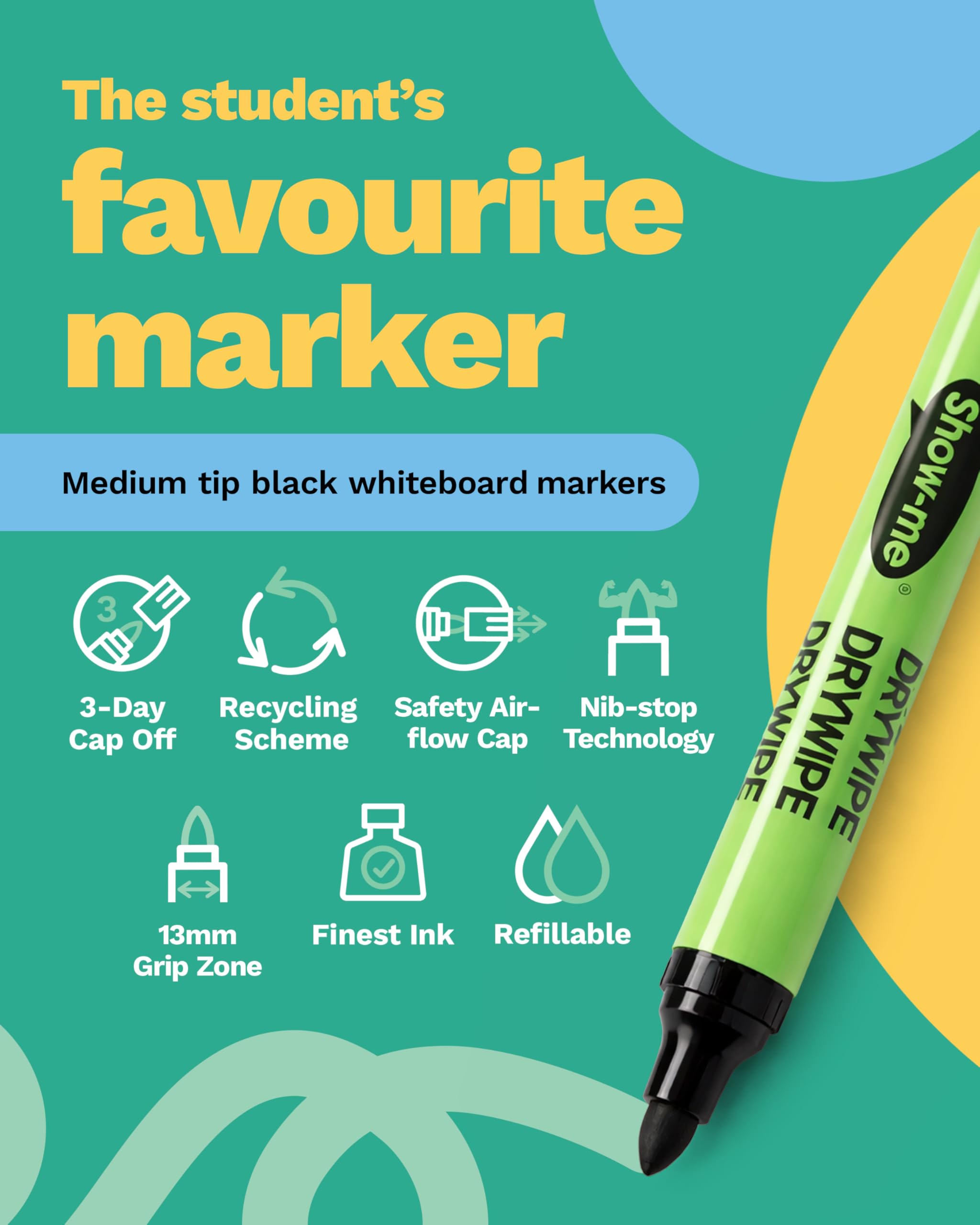 Whiteboard-Marker, Schwarz, Spitze mittel, 200 Stück