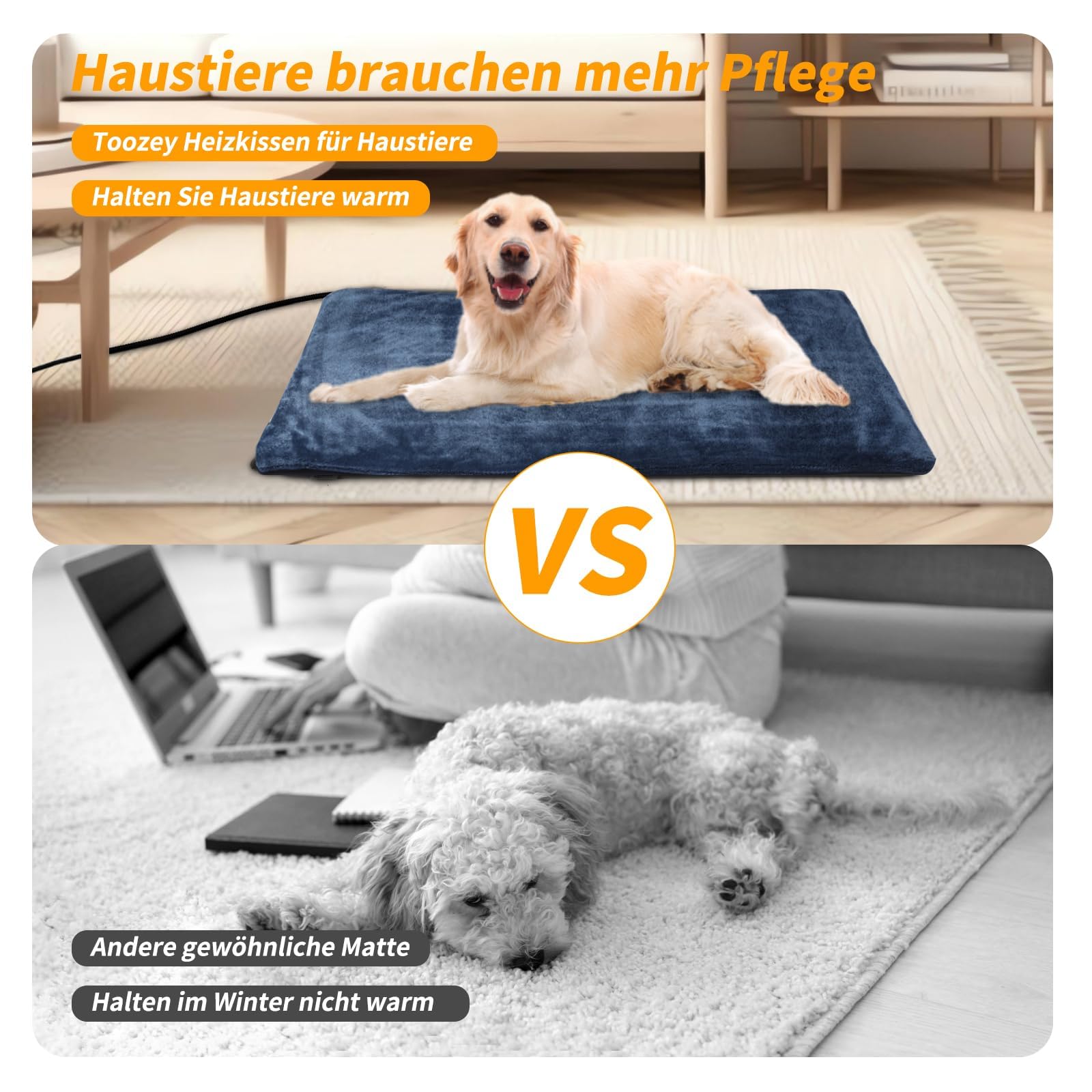 Toozey Katzen & Hund Heizmatte Innen 45 * 40cm, Timing & Temperatur Einstellbar Sicher Elektrisch Haustier Heizdecke, Weicher Wärmedecke für Neugeborene/Klein/Altere Katze und Hund, Blau - S