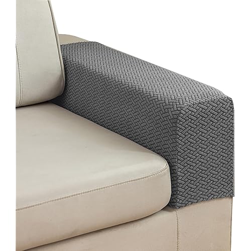 Couch Sofa Arm Chair Covers Set of 2 Polyester Stretch Arm Rest Covers for Sofa Recliner Chair Arm Covers Protectors with Twist Pins (Gray,M)