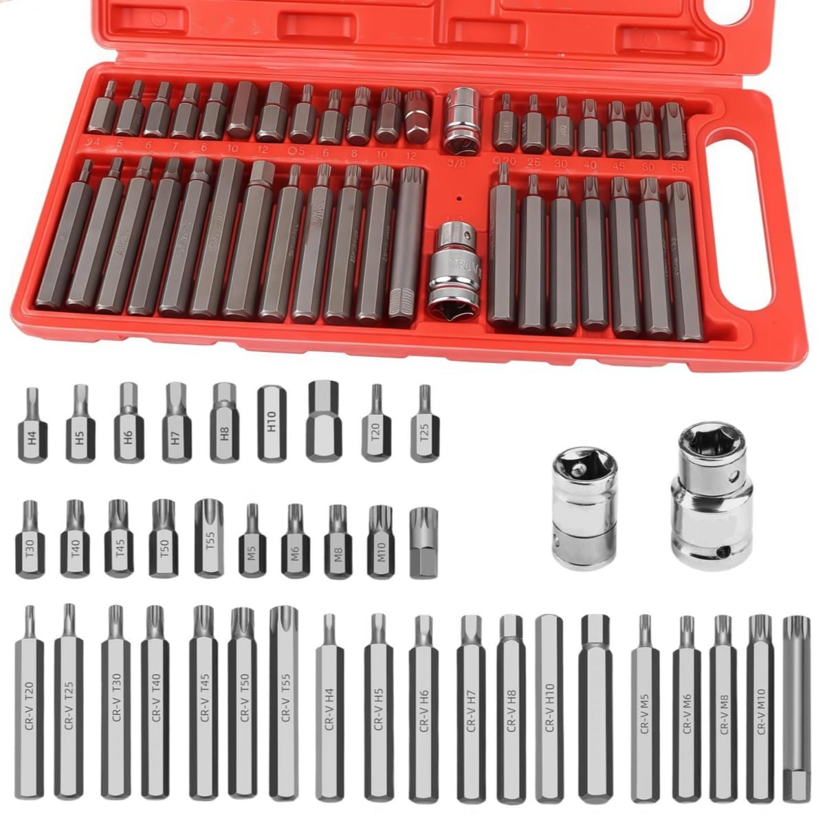 40 Pezzi Cacciavite Torx Bussola Kit, Include Punta Capo di Prugna, Esagonali e Spline, Bussole per Avvitatore con Unità da 1/2 3/8 Pollici, Set Cacciaviti Torx, per Officina e Fabbrica