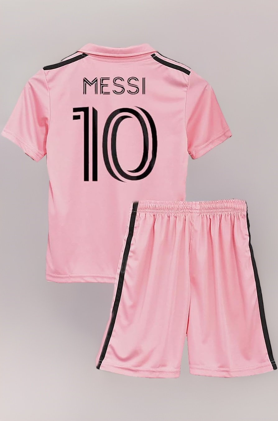 Football Soccer Inter Messi 10 Home Pink Jersey Set Football Set T-Shirt with Pink Shorts Set (Kid's, Boy's & Men's)