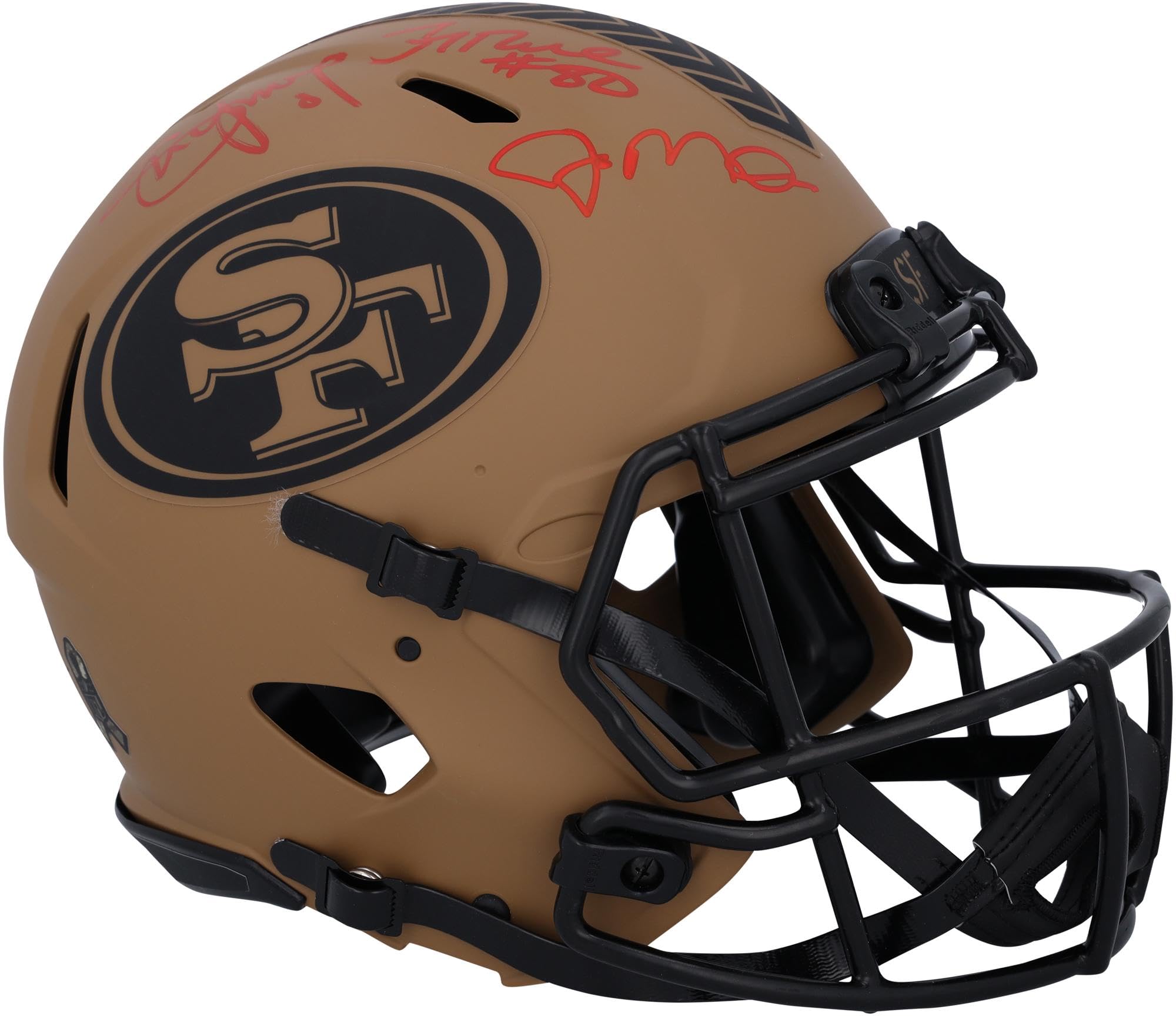 Jerry Rice, Steve Young, and Joe Montana San Francisco 49ers Autographed Riddell 2023 Salute To Service Speed Authentic Helmet