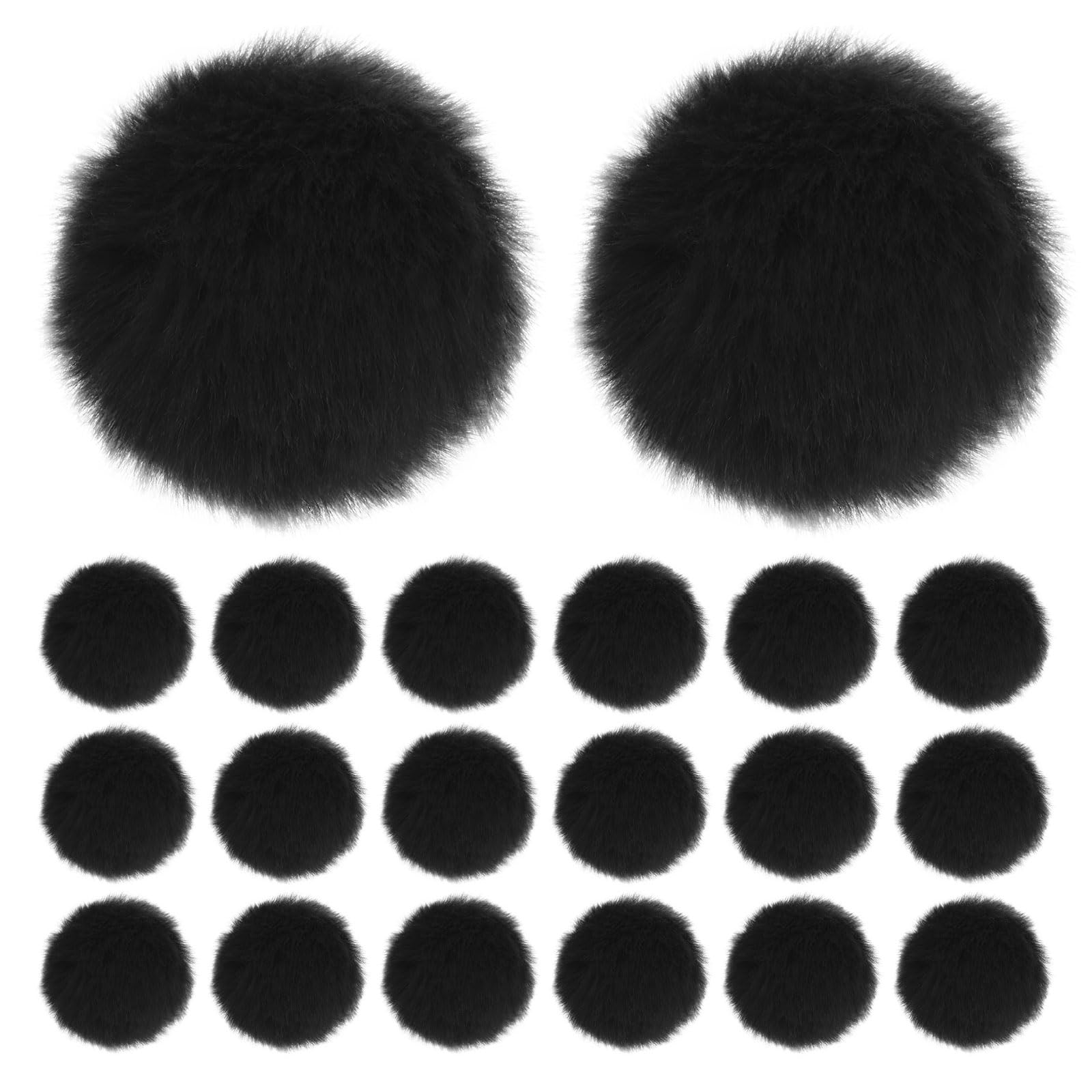 M METERXITY 20-Pack Faux Fur Pom Poms, 2 Inch/ 5 cm Soft Fluffy Pompoms Balls Faux Rabbit Fur with Elastic Loop for Hats/Bags/Keychains/Knitting Accessories/DIY Crafts [Black]