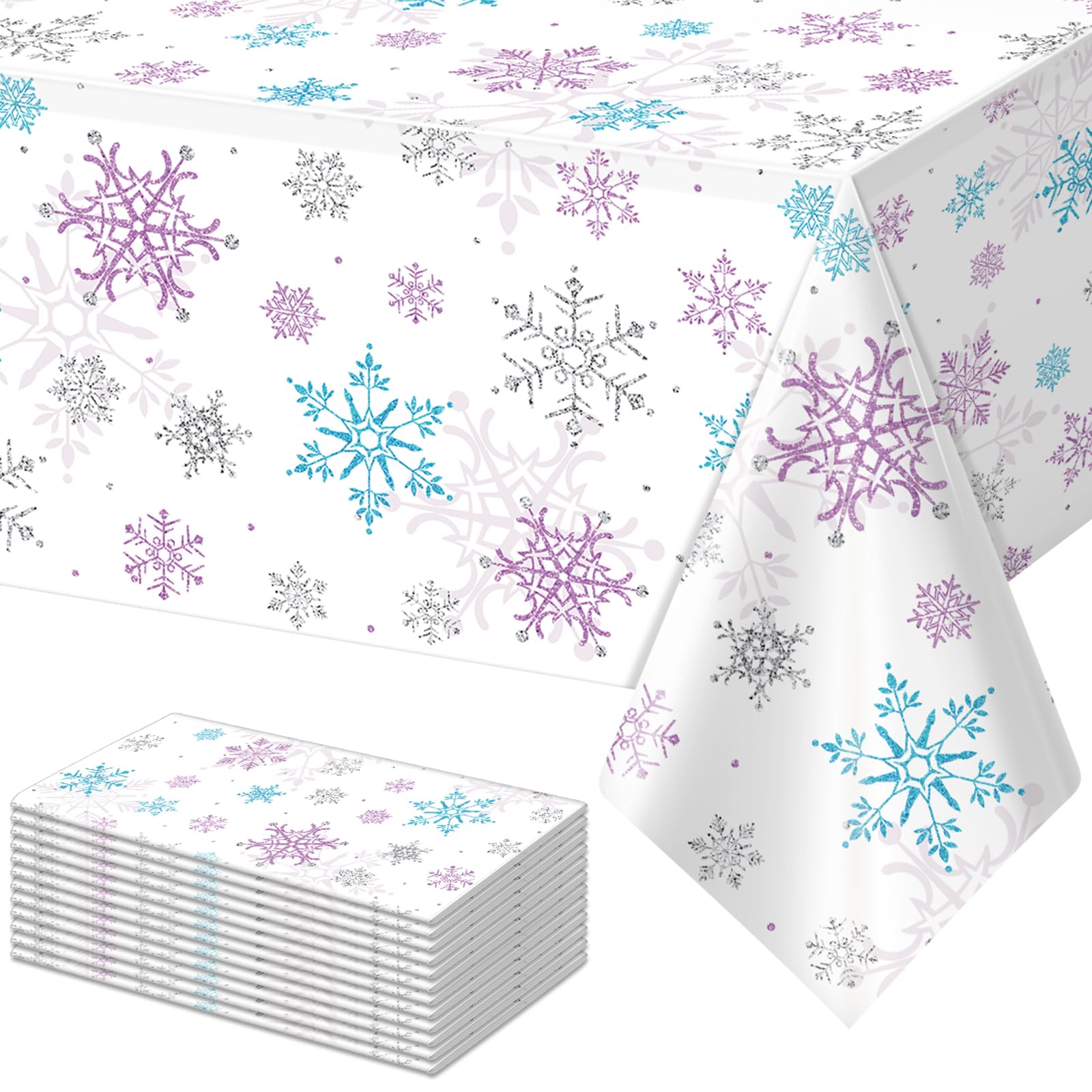 12 Pieces Christmas Snowflake Party Tablecloth Decorations,Plastic Purple and Blue Winter Wonderland Table Cover for Winter Christmas Birthday Holiday Party Decorations and Supplies,54x108 inch