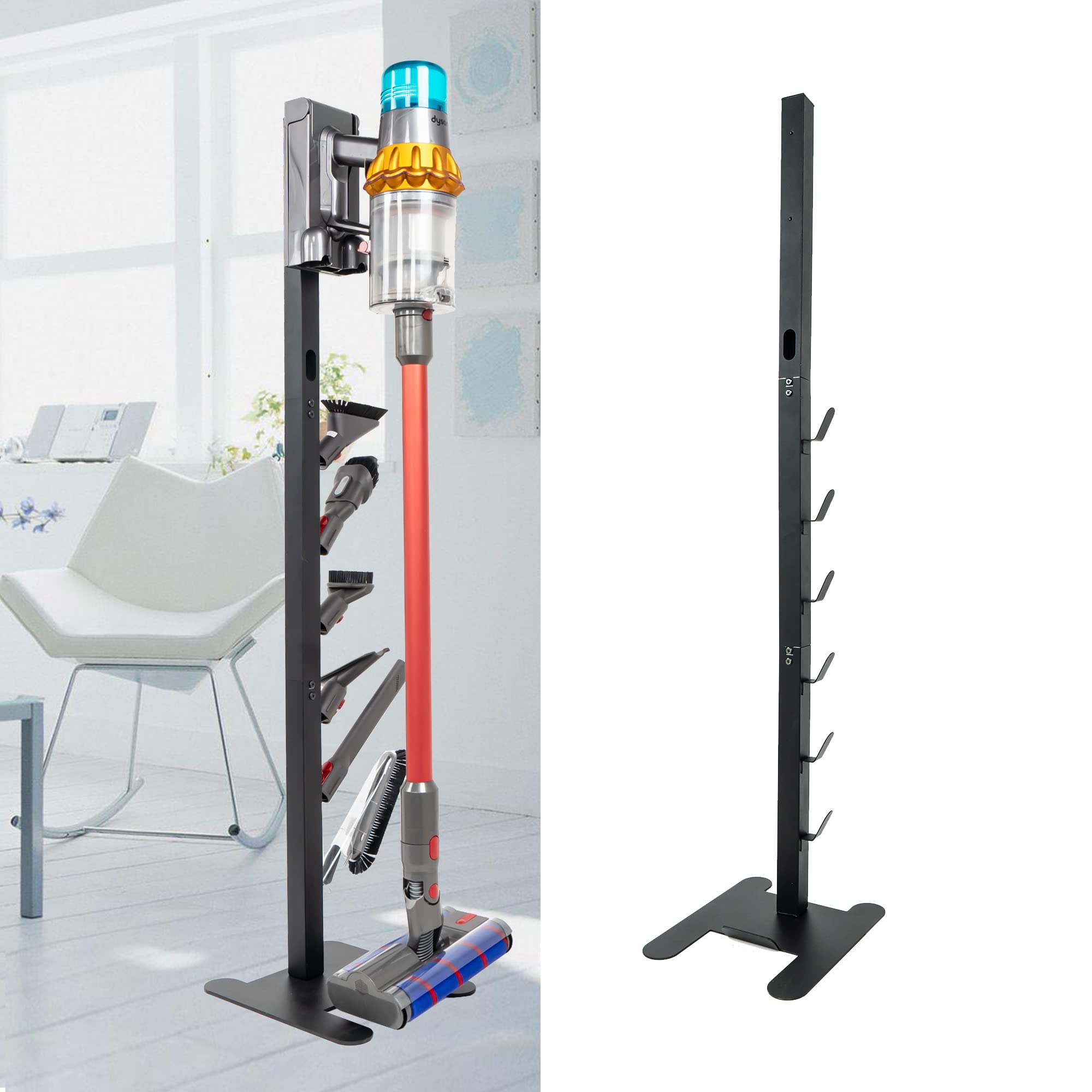 EZ SPARESStorage Stand Docking Station Holder,Compatible with Dyson V15 V11 V10 V8 V7 V6 Cordless Vacuum Cleaners Accessories,Stable Metal Bracket Organizer Rack(Black,6 Hooks)
