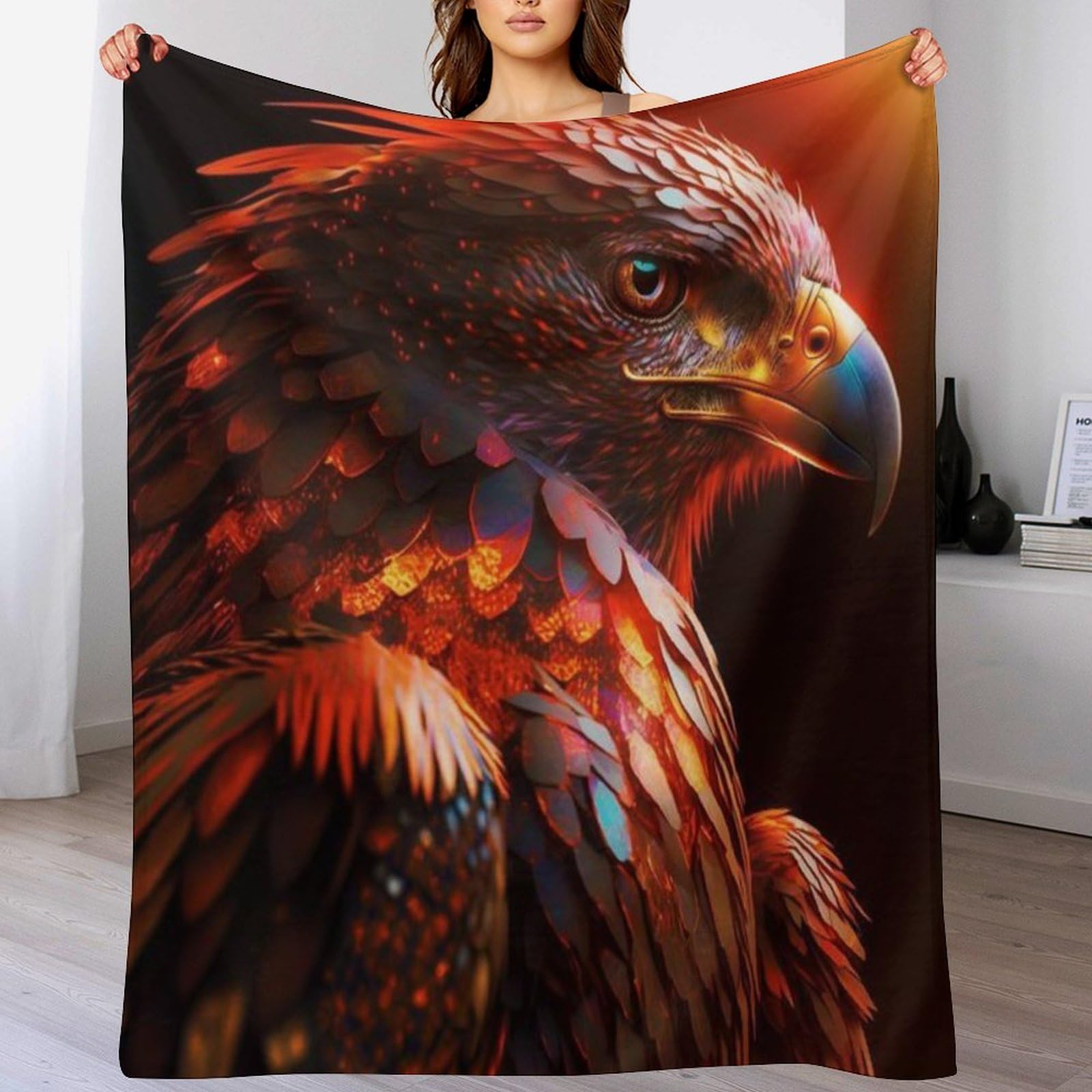 Couverture polaire en flannel douce avec motif d'aigle de taille 150x200cm pour le canapé