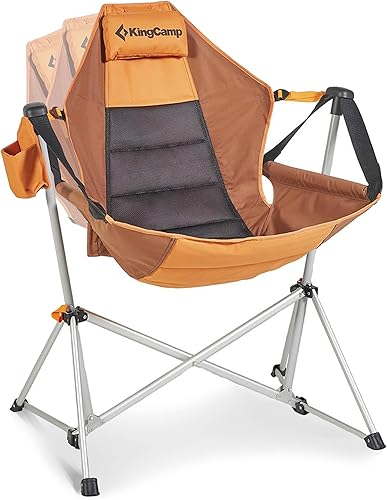 Miniatura 1 de KingCamp Silla de camping tipo hamaca, silla de campamento de aleación de aluminio, silla mecedora plegable con soporte para tazas, reclinable para