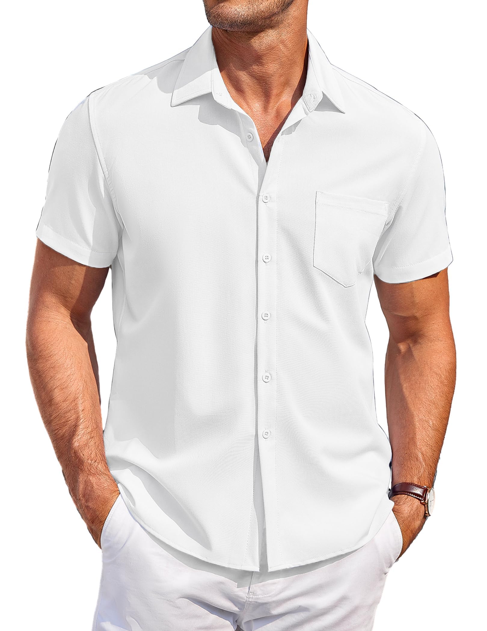 COOFANDY Hemd Herren Kurzarm Sommer Strandhemd Kurzarmhemd Regular Fit Freizeithemden mit Tasche