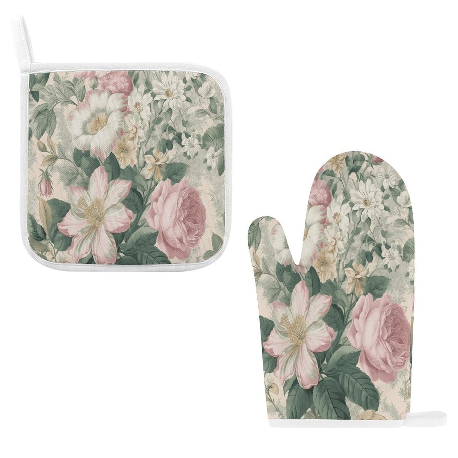 Fodpand Style Peach And White Oven Mitts And Pot Holders Sets