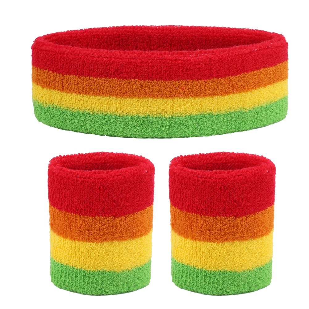 DEMIL Sweatbands Sports Headband/Wristband for Men & Women - 3PCS Moisture Wicking Athletic Cotton Sports Headbands Terry Cloth Sweatband for Basketball Running Gym Working Out