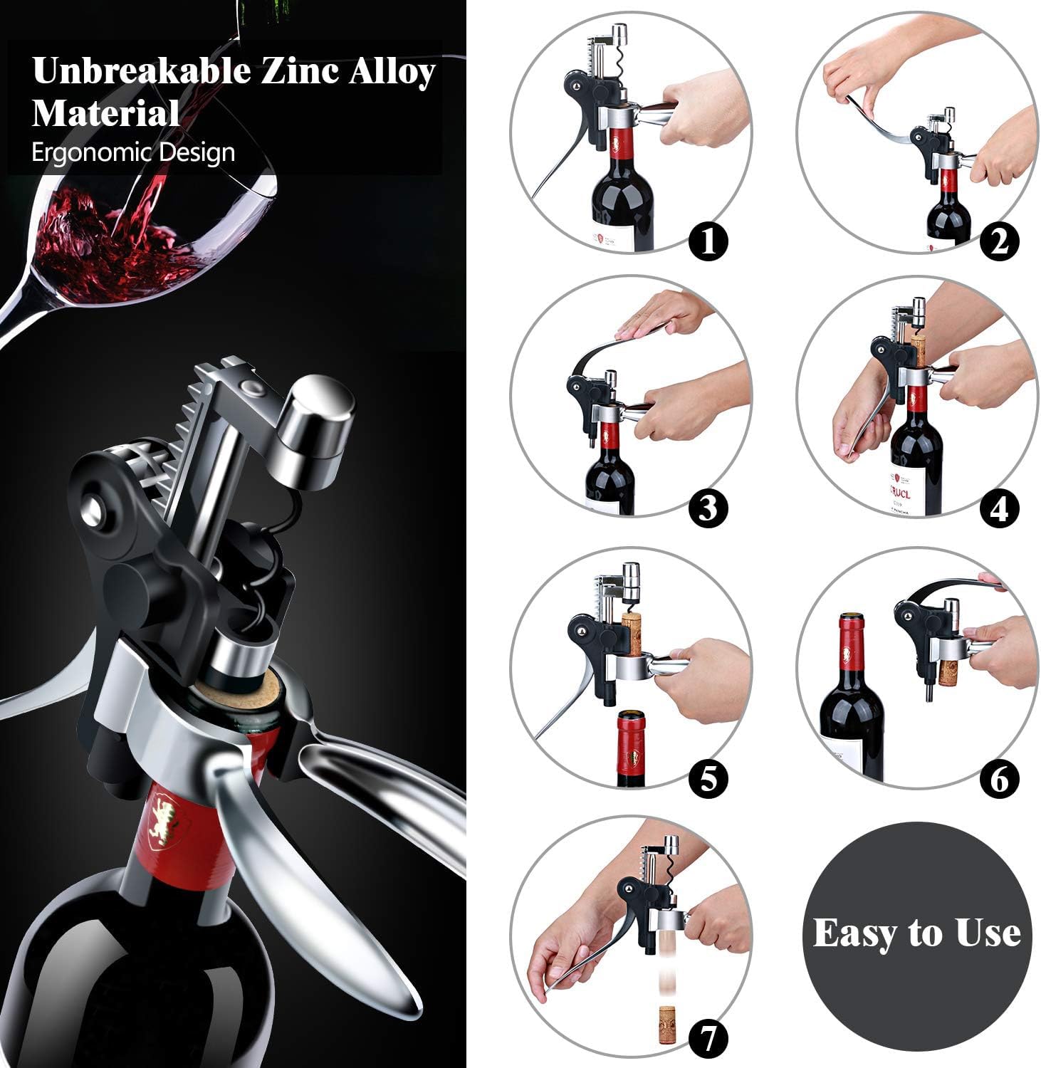 Korkenzieher Wein Geschenkset Flaschenöffner, Premium Weinöffner-Set mit Kapselschneider, Weinausgießer, Vakuum Weinverschluss, für alle Arten von Korken, Geschenk für Männer und Frauen