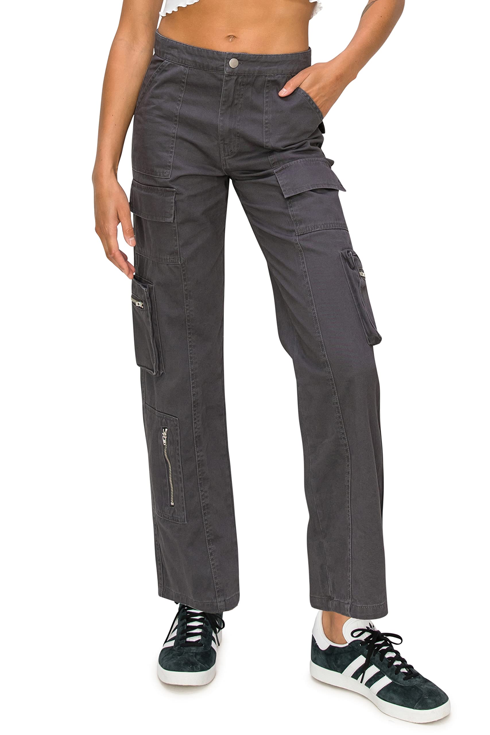 Cali1850 Womens Casual Cargo Pants Straight Leg Multi Pockets Streetwear Trousers