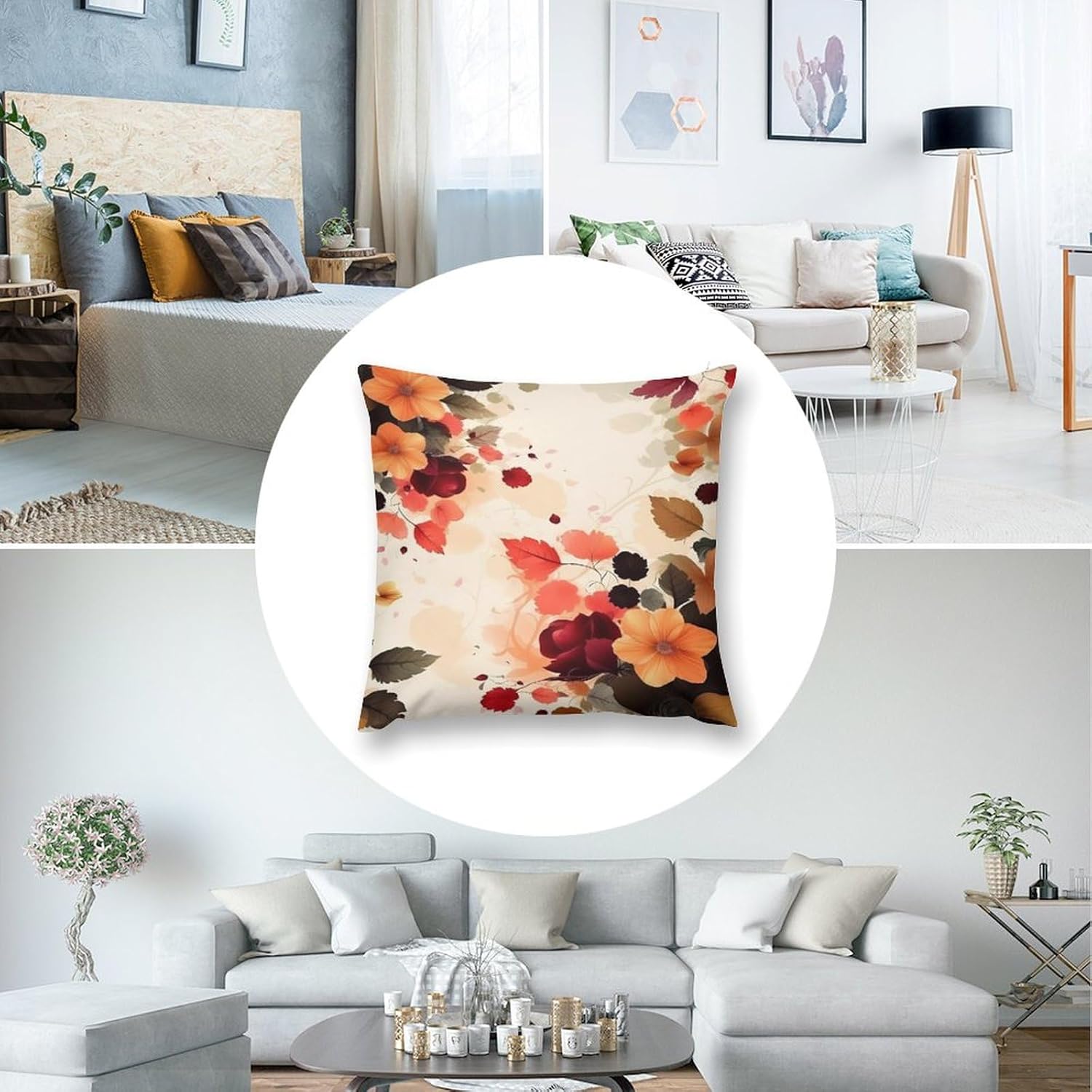 Zippered Pillow Cover, Pillow Protector, Autumn Beautiful Floral Printed Pillow Cover of 4, Pillow Not Included