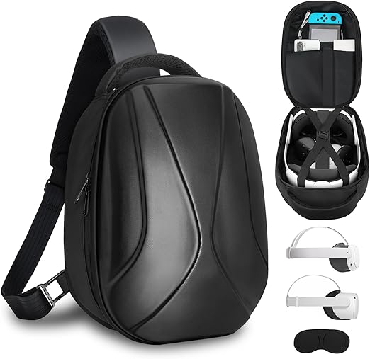 BnLnHOGVR Hard Carrying Case for Oculus Meta Quest 3/Quest 3S/Quest 2, Accessories VR Headset with BOBOVR S3/M3 Pro and Kiwi Design Battery Head Strap, Controller, Ideal for Travel Storage