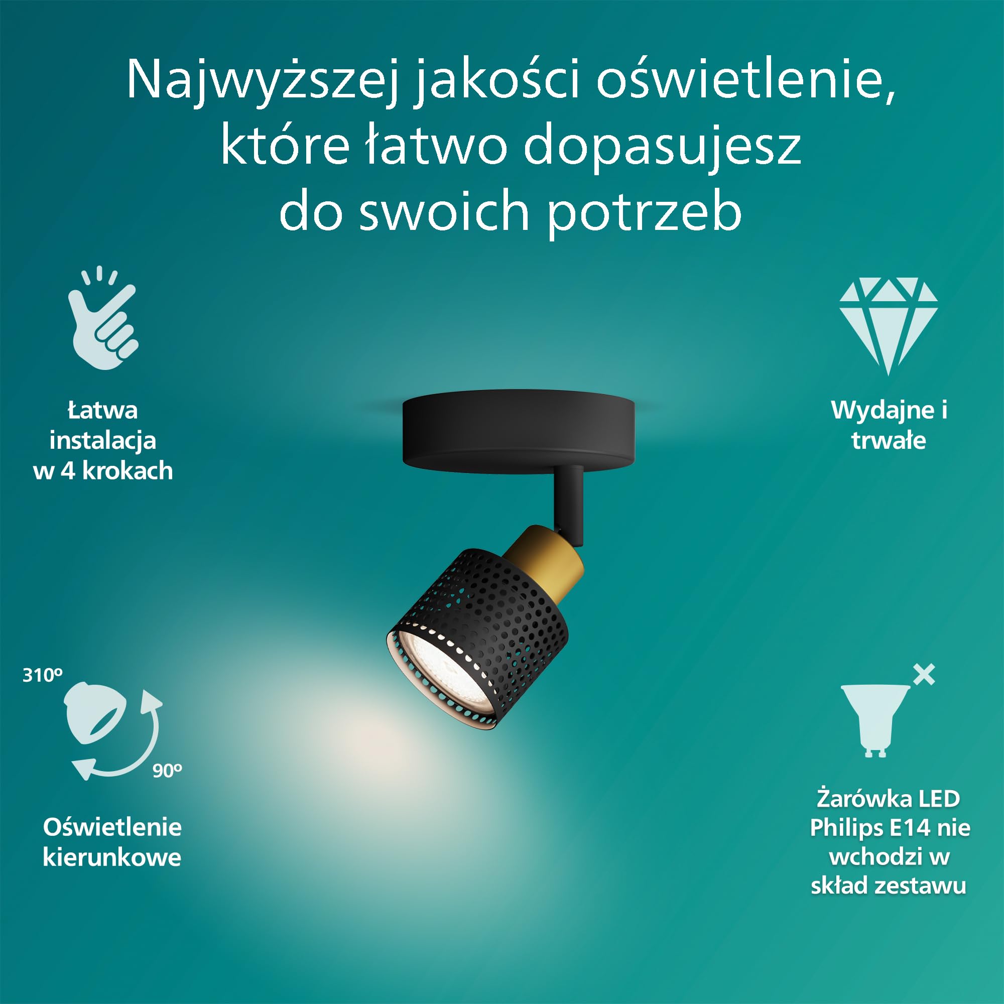 Philips Niall Spot 1 głowica GU10 nie wchodzi w zakres dostawy, mosiądz, IP20