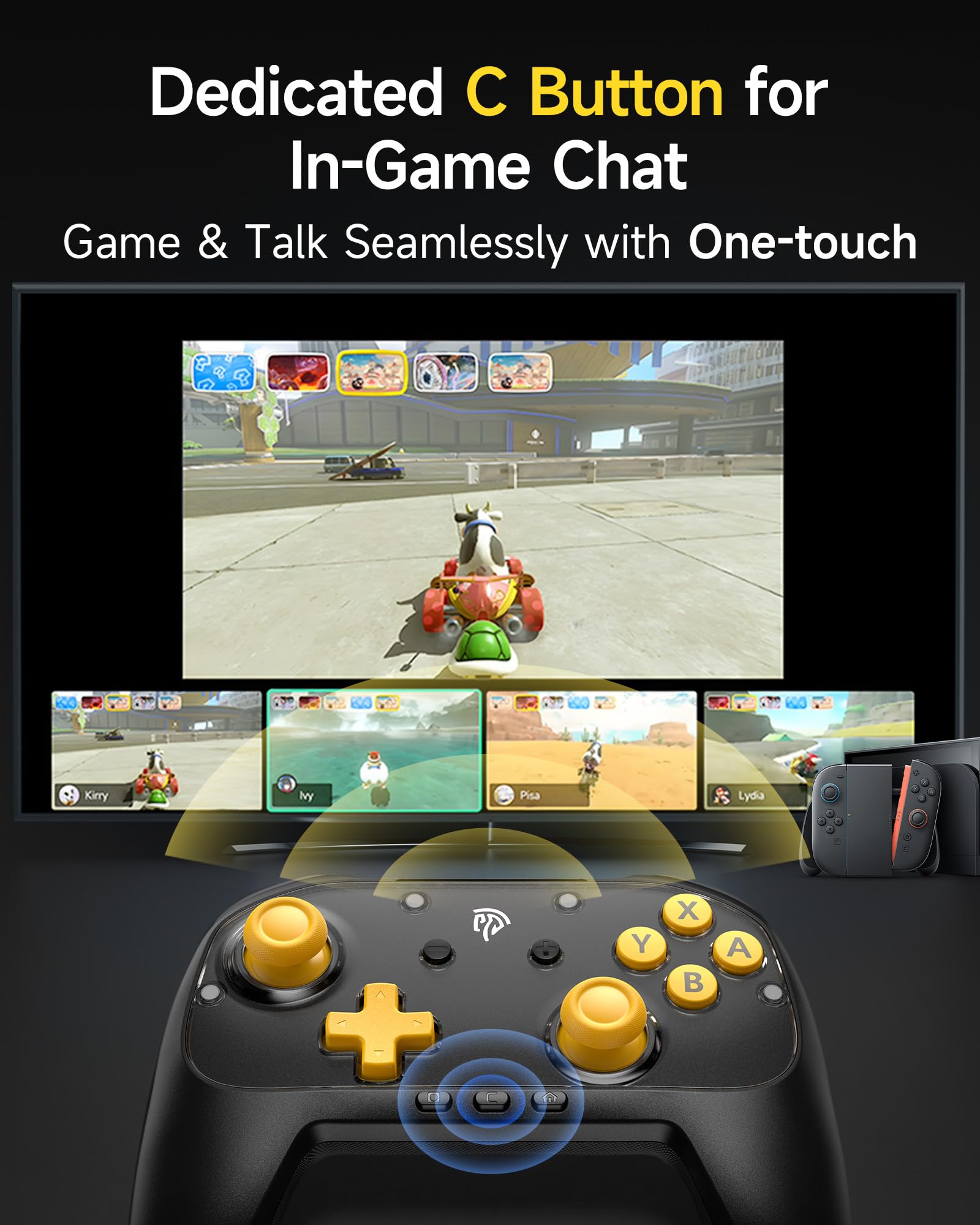 EasySMX S10C Manette pour Switch 2 avec réveil, chat en jeu, mouvement 9 axes, fonction de programmation native, manette Switch 2 Pro avec batterie 1000mAh et façades avant magnétiques – Noir
