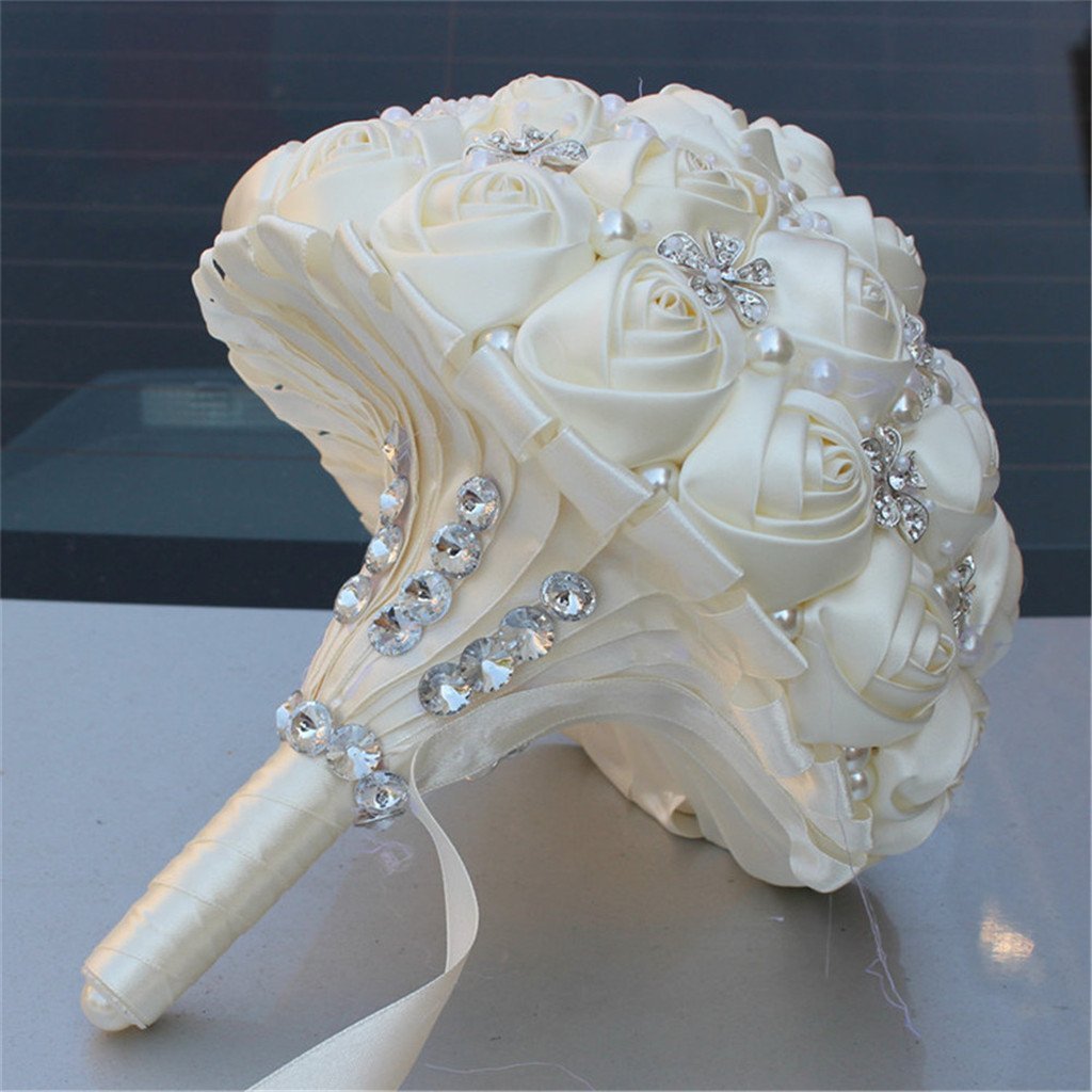 Handgemachte Brosche Brautstrauß Braut Satin Rosen Blumen Strass Perlen Blumensträusse Hochzeit Strauß Künstliche Blumenstrauß künstlicher Rosenstrauß Dekoration