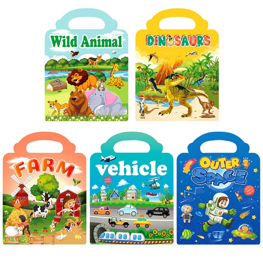 Reusable Sticker Books for Kids Ages 3-6 Year Old,5 Pack Reusable Puffy Sticker Book for Kids,Reusable 3D Jelly Puffy Sticker Game,Sensory Toy Busy Book,Birthday Activity Sticker Book for Boys Girls