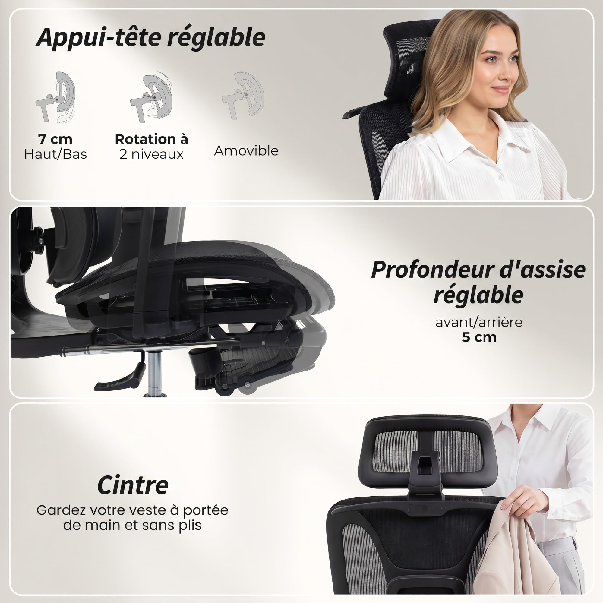 HOMCOM Chaise Bureau Ergonomique en Maille Inclinable Accoudoirs 6D Noir