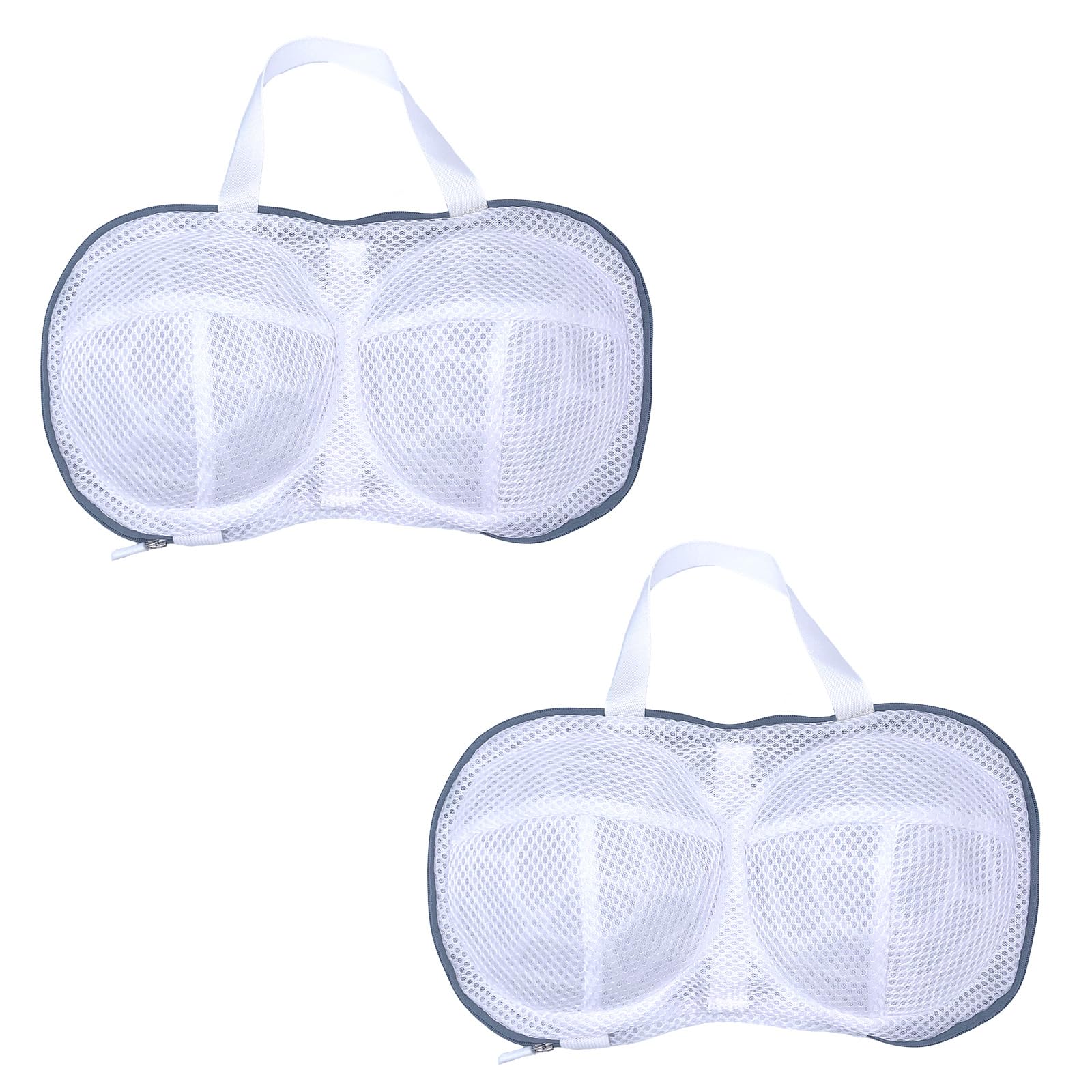 2PCS Bra Washing Bags for Laundry with Upgraded Large 3D Bracket Mesh, Lingerie Brassiere Wash Bags for Washing Machine, Underwear Storage Bag, Bra Organizer (Grey, A to C cup)