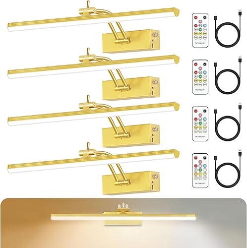 Luz de imagen de 5200 mAh, luces de imagen recargables para pared, luz de arte metálica regulable con temporizador para pinturas, luz de pintura