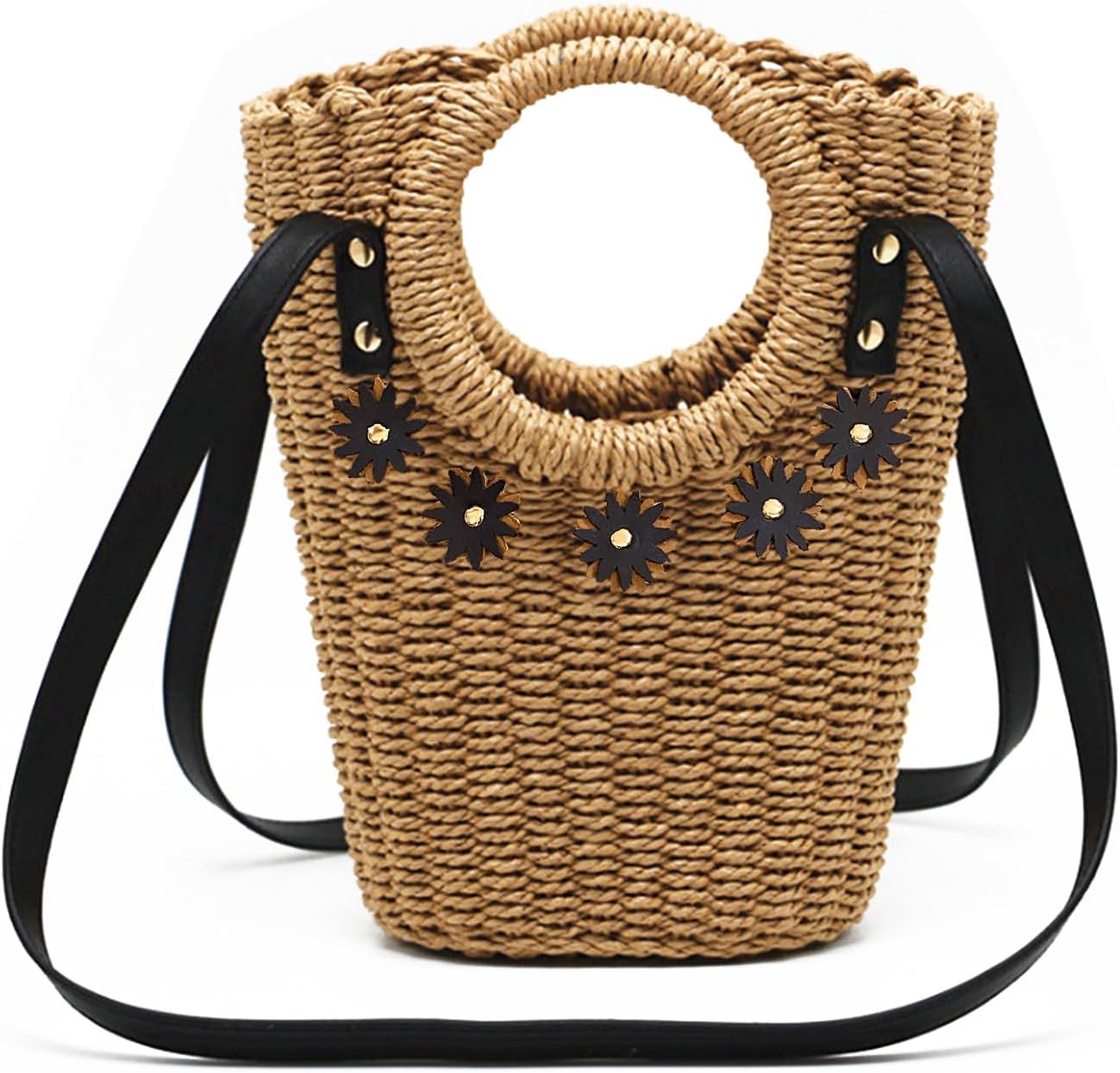 Small Beach Purse Straw Bag Vacation Handbags Summer Woven Straw Purse Tote Bucket Shoulder Bag Cute Purses For Women