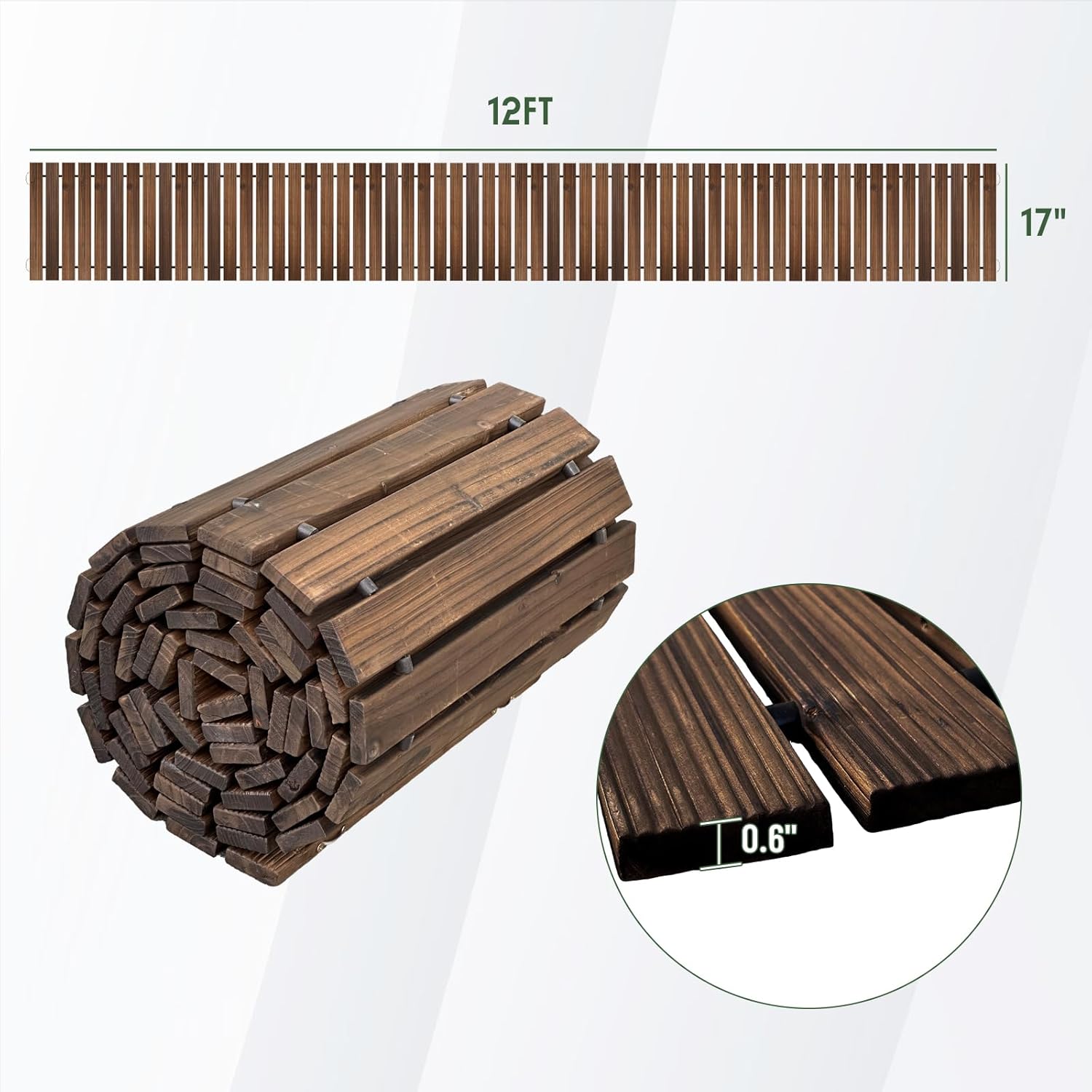 Wooden Garden Pathway, Outdoor Roll Out Decorative Garden Walkway, Weather-Resistant Non-Slip Wooden Walkway Pavers for Backyard, Beach, Wedding Party Paths(Carbonized, 12FT Straight)