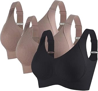 bmkBWO Sports Bras for Women 3 Pack Wireless Supportive Bra Soft No Underwire Push Up Full Coverage Everyday Bras
