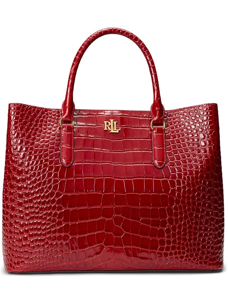 Red Lauren Ralph Lauren Embossed Leather Large Marcy Satchel