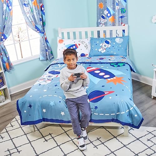 Miniatura 3 de EVERYDAY KIDS Outer Space - Edredón de cama tamaño individualmatrimonial para niños pequeños con cohete y planetas ropa de cama para niños pequeños