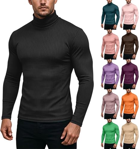 Mens White Undershirts Ribbed Turtleneck Sweater Ribbed Long Sleeve Tops | Lightweight Long Sleeve Undershirts, Soft, Pullover, Sweater, Underwear, Fall, Winter, Stretchy, Outdoor, Skiing