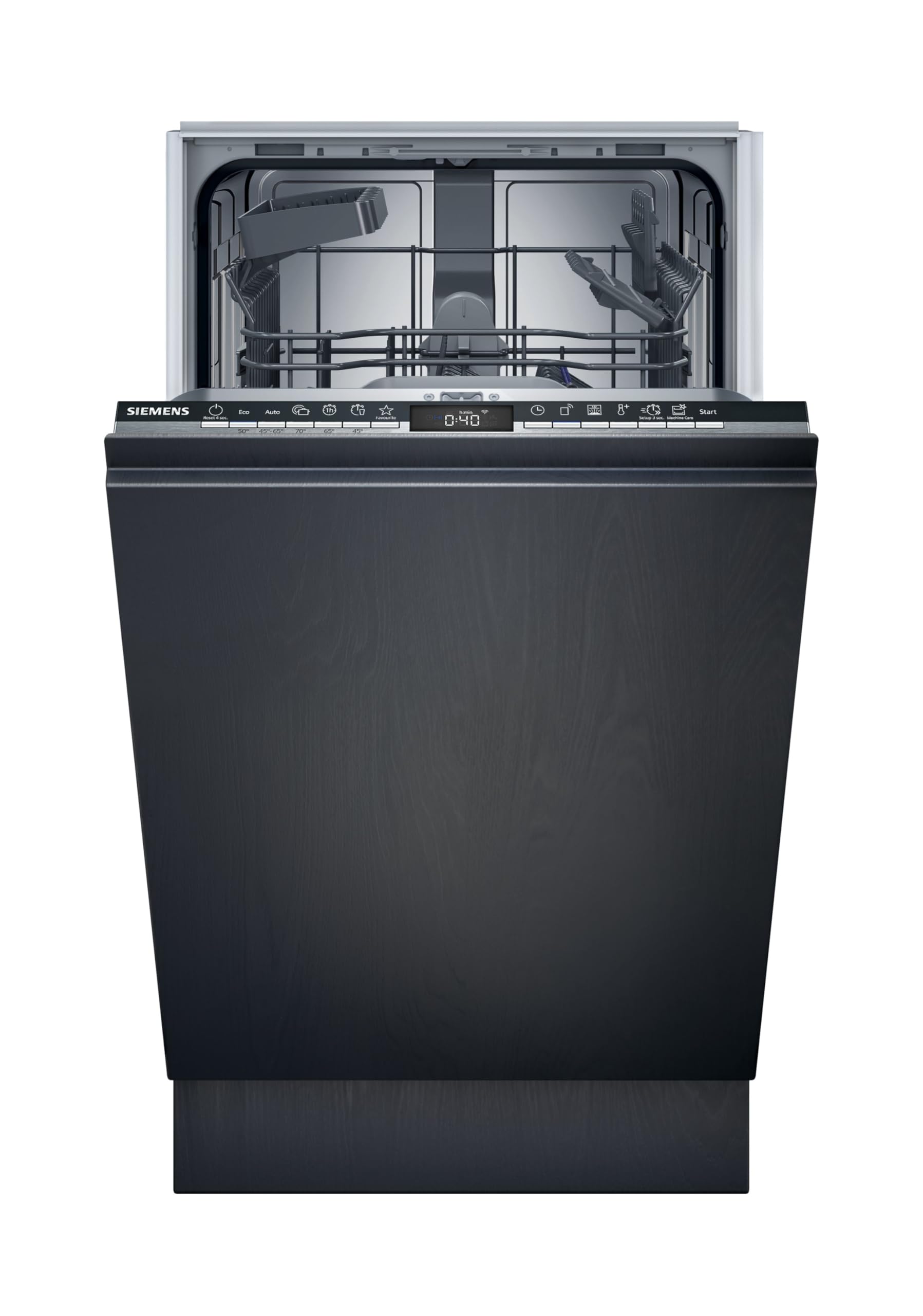 Siemens SR63EX24KE, iQ300 Smarter Geschirrspüler Vollintegriert, 45 cm breit, Made in Germany, Besteckkorb, automatische Türöffnung am Programmende, angenehm leise mit iQ drive Motor, aquaStop