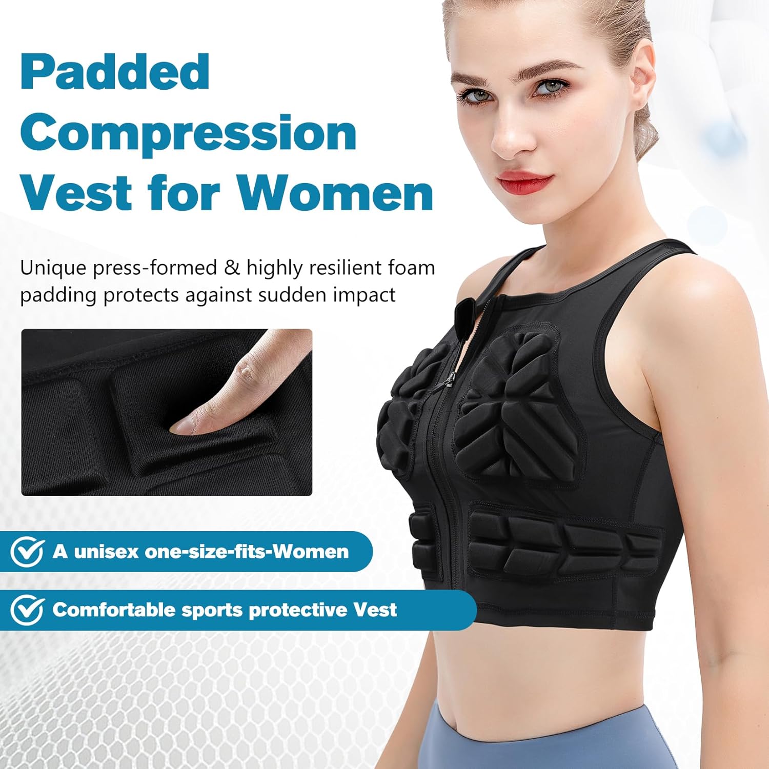 Women's Impact Chest Rib Protector Padded Compression Vest for Youth Soccer Basketball Football Rugby Softball