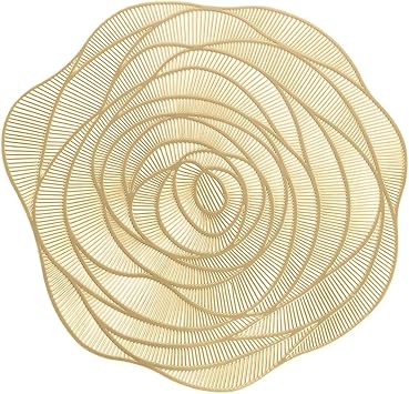Gold Placemats Set of 6 Rose Flower Pressed Vinyl Place Mats Elegant Tablemats Kitchen Table Setting for Wedding Holiday Dining Table Decorative