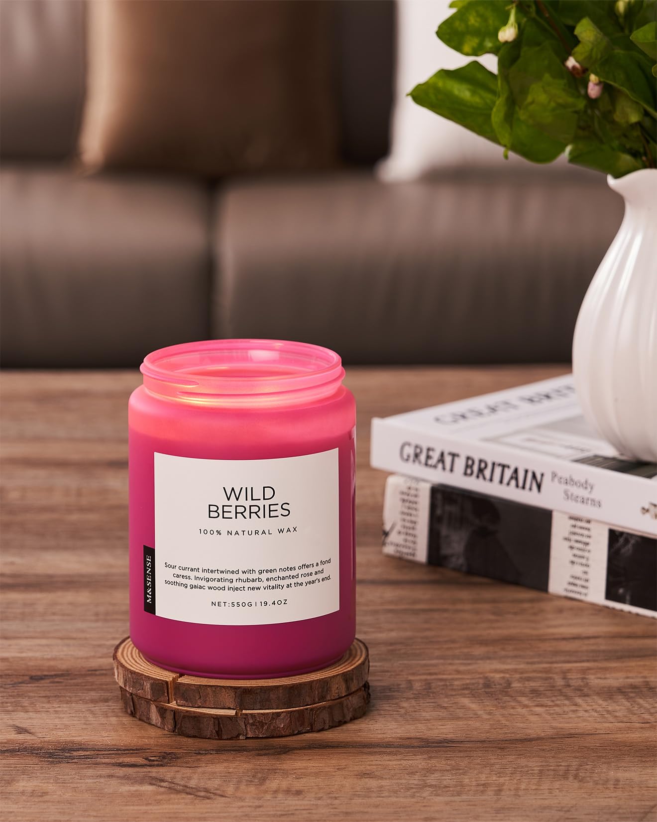 M&SENSE Candele di soia grandi Bacche selvatiche profumate per la casa. Candela di soia naturale organica da 550 g. Durata 110 ore. Regalo di candela invernale profumata per feste natalizie