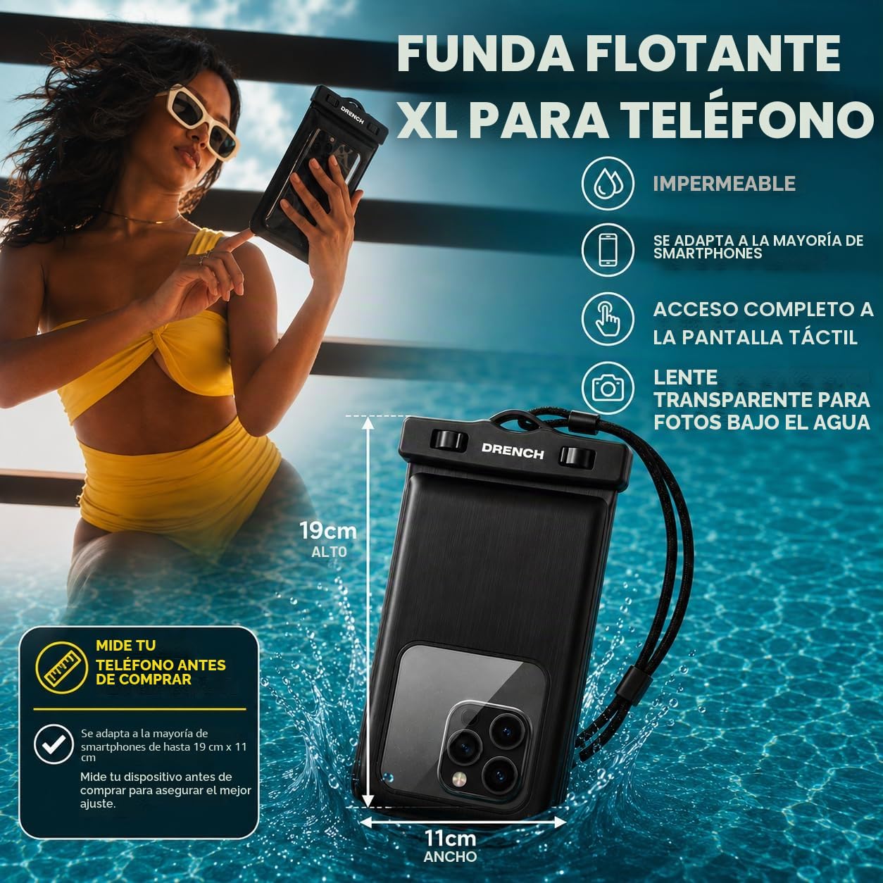 DRENCH 100% Underwater Waterproof Fanny Pack. Waist Pack. Submersible Waterproof Phone Pouch. Dry Bag for Swimming, Boating, SUP & Snorkelling. Underwater Phone case. Floating Belt Bag. Dry Bag Travel