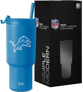 Simple Modern Officially Licensed NFL Detroit Lions 30 oz Tumbler with Flip Lid and Straws | Insulated Cup Stainless Steel | Gifts for Men Women | Trek Collection | Detroit Lions