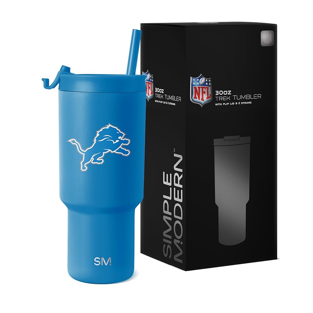 Simple Modern Officially Licensed NFL Detroit Lions 30 oz Tumbler with Flip Lid and Straws | Insulated Cup Stainless Steel | Gifts for Men Women | Trek Collection | Detroit Lions